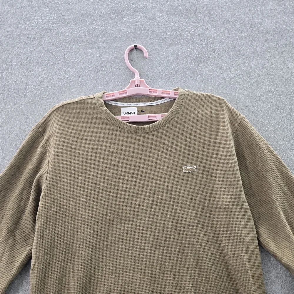 Lacoste Women Sleepwear‎ L Brown Logo Embroidery Pajama Top Long Sleeve Waffle